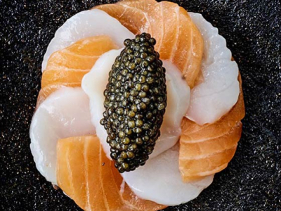 Ceviche de Saumon, coquilles Saint-Jacques et Caviar Baeri Saint-James